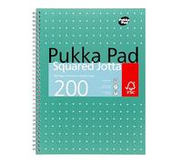 Pukka Pad, A4 Squared Metallic Jotta Book Bulk 1 Pack - 29.7 x 23cm - Wirebound Notebook with 80GSM Paper - Features 4-Hole Punch Margins and Perforated Edges - 200 Pages, Green