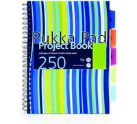 Pukka Pad, A4 Striped Project Notebook 1-Pack - 29.7 x 23cm - Wirebound Notebook with Ruled Lines on 80GSM Paper - Includes Repositionable Dividers with Storage Pockets - 250 Pages, Pink or Blue
