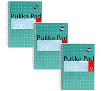Pukka Pad, A5 Metallic Jotta Book 3-Pack for Home, School, and Office - 15 x 21cm - Wirebound Notebook with 8mm Lines and 80GSM Paper - Features Perforated Edges - 200 Pages, Green