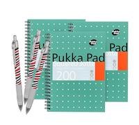 Pukka Pad A5 Squared Jotta Book - 200 Pages Wirebound Notebook, Squares Grid 80GSM Paper & Perforated Edges for School, Office & Journaling, Variations Available with Free Zebra Ballpoint (Pack of 3)