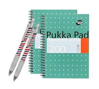 Pukka Pad A5 Squared Jotta Book - 200 Pages Wirebound Notebook, Squares Grid 80GSM Paper & Perforated Edges for School, Office & Journaling, Variations Available with Free Zebra Ballpoint (Pack of 2)