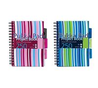 Pukka Pad, A5 Striped Project Notebook 1-Pack - 21 x 14.9cm - Wirebound Notebook Ruled Lines on 80GSM Paper - Includes 3 Repositionable Dividers with Storage Pockets - 250 Pages, Pink or Blue