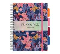 Pukka Pad Bloom B5 Project Book - Wirebound Hardcover Notebook Journal - 4 Repositionable Tabbed Dividers, Elastic Closure for Revision, Planning, Organisation - 200 Pages, Premium 80GSM Paper, Blue