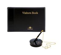 Pukka Pad, Concord Visitors Record Book and Static Desk Pen Bundle - Refillable 3 Ring Binder with 50 Lined Sheets, Matching Desk Pen with Stationery Stand and Chain