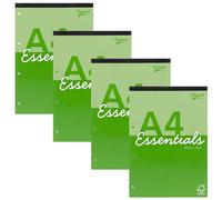 Pukka Pad Essentials A4 Refill Pad - Pack of 4 Tape Head-Bound Notepads for Easy Tear-Out with 160 Pages, 80 Sheets of 60GSM Lined FSC Paper with Margins - Green
