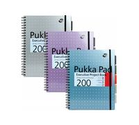 Pukka Pad Executive A4 Project Book Ruled 200 Page Hard Back Pack of 3 (6970-MET