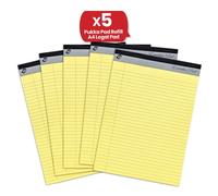 Pukka Pad, Executive Refill A4 Legal Pad Pack of 5 Tape Head-Bound Notepads w/ 100 Pages, 50 Sheets of Perforated 60Gsm Paper Feint Ruled w/ Margin & Pukka Multicolor 29.7 X 21 cm