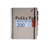 Pukka Pad, A4+ Metallic Executive Project Book - 22.5 x 29.6cm - 200 Page Hardback Wirebound Notebook with 8mm Lines and 80GSM Paper - Includes Repositionable Dividers with Pocket - 200 Pages, Silver
