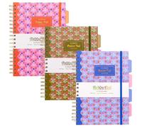 Pukka Pad Floral B5 Project Book - Pack of 3 Wirebound Notebooks with 4 Repositionable Dividers with Tabs for Organisation and Personalisation - 200 Pages, 100 Sheets of 80GSM FSC Certified Paper