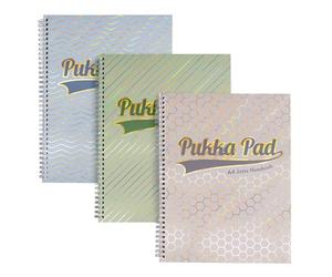 Pukka Pad Haze A4 Jotta Notebook - Pack of 3 Card Cover Wire-Bound Notepads with 200 Pages, 100 Sheets of 80GSM 8mm Feint Ruled Paper - 4-Hole Punched for School Notes, Office Projects, and Home Memos