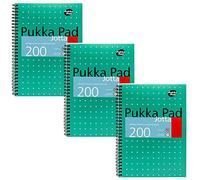 Pukka Pad Notebook Metallic Jotta B5 Ruled Spiral Bound Cardboard Hardback Green Perforated 200 Pages Pack of 3