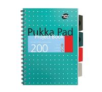 Pukka Pad, 5-Subject A4+ Project Book 3-Pack with Repositionable Dividers - 200 Pages of 80GSM Paper with 8mm Lines and Perforated Edges - Metallic Green - 29.7 x 23cm