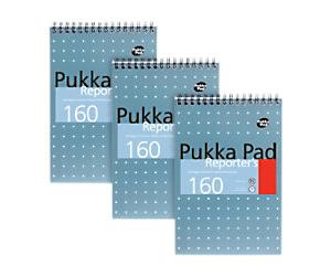 Pukka Pad Notepad Steno A5 Ruled Spiral Bound Cardboard Hardback Blue Perforated 160 Pages Pack of 3