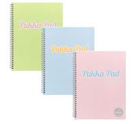 Pukka Pad Pastel A4 Jotta Notebooks - Pack of 3 Wirebound Notepads with 200 Pages, 100 Sheets of 80GSM 8mm Feint Ruled Paper and Perforated 4-Hole Punched Margins - Pink, Blue, & Green, 29.7 x 22.4 cm