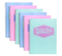 Pukka Pad Pastel A4 Jotta Notebooks - Pack of 6 Wirebound Notepads with 200 Pages, 100 Sheets of 80GSM Ruled Paper and Perforated 4-Hole Punched Margins - Pink, Blue, & Green, 29.7 x 22.4 cm