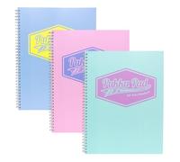 Pukka Pad Pastel A4 Jotta Notebooks - Pack of 6 Wirebound Notepads with 200 Pages, 100 Sheets of 80GSM Ruled Paper and Perforated 4-Hole Punched Margins - Pink, Blue, & Green, 29.7 x 22.4 cm