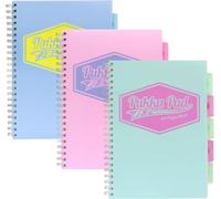 Pukka Pad Pastel A4 Project Book - Pack of 3 - Twin Wirebound Subject Notebooks with 5 Repositionable Dividers - 200 Pages of 80GSM Perforated Paper with 8mm Feint Ruled Lines - Assorted Colours