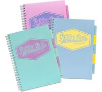 Pukka Pad Pastel A4 Project Book - Pack of 3 - Wirebound Subject Notebooks with 5 Repositionable Dividers, 200 Pages of Premium 80gsm White Ruled Paper - Assorted Colours