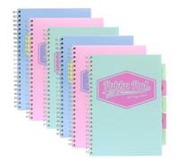 Pukka Pad Pastel A4 Project Books - Pack of 6 - Wirebound Subject Notebooks with 5 Repositionable Dividers & Storage Pockets - 200 Pages of 80GSM Perforated Paper, 8mm Ruled Lines - Assorted Colours