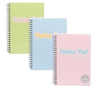 Pukka Pad Pastel A5 Jotta Notebooks - Pack of 3 Wirebound Notepads with 200 Pages, 100 Sheets of 80GSM 8mm Feint Ruled Paper and Perforated 4-Hole Punched Margins - Pink, Blue, & Green, 29.7 x 22.4 cm