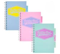 Pukka Pad Pastel A5 Project Book - Pack of 3 - Wirebound Subject Notebooks with 3 Repositionable Dividers & Storage Pockets - 200 Pages of 80GSM Perforated Paper with Ruled Lines - Assorted Colours