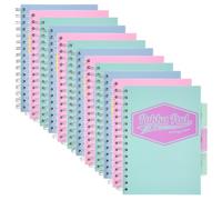 Pukka Pad Pastel A5 Project Books - Pack of 12 - Wirebound Subject Notebooks with 3 Repositionable Dividers & Storage Pockets - 200 Pages of 80GSM Perforated Paper with Ruled Lines - Assorted Colours