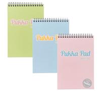 Pukka Pad Pastel Reporter’s Pad - Pack of 3 Twin Wire Head Bound Notebooks with 160 Pages, 80 Sheets of 8mm Feint Ruled 80GSM Paper, Perforated Margins, and Personal Detail Page - Pink, Blue, & Green