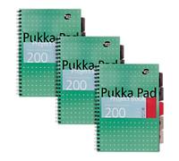 Pukka Pad Project Book Metallic A4+ Ruled Spiral Bound PP (Polypropylene) Hardback Green Perforated 200 Pages Pack of 3