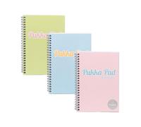 Pukka Pad Pastel A4 Project Books - Pack of 3 Twin Wire Bound Notebooks with Repositionable Dividers & 200 Pages, 100 Sheets of 80GSM Perforated Paper with 8mm Feint Ruled Lines - Pink, Blue, & Green