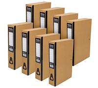 Pukka Pad, Recycled Card Paperboard Box Files for School and Office Document Organisation - Pack 8 - with Thumb Pull and Spine Labels - Kraft