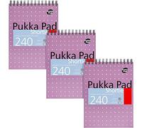 Pukka Pad, Shortie Writing Pad 3-Pack - 23.5 x 17.8cm - Wire Head-Bound Notebook with 8mm Lines on 80GSM White Paper with Perforated Edges for Easy Removal - 240 Pages