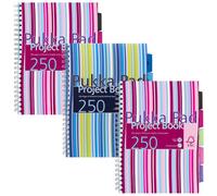 Pukka Pad Stripes Polypropylene Project Book 250 Pages A4 Blue/Pink (Pack of 3)