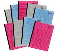 Pukka Pad Unipad Refill Pad - Pack of 9 Tape Side-Bound, Card Cover Notebooks with 400 Pages, 200 Sheets of 60GSM Lined Paper and 4-Hole Punch Margin - Pink, Blue, and Grey