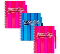 Pukka Pad, Vogue Spiral Bound A5 Project Notebooks 3-Pack - Repositionable Dividers - 200 Pages of 80GSM Paper with Perforated Edges - Pink and Blue Assorted Colours