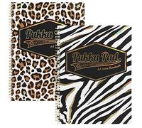 Pukka Pad, Wild A4+ Jotta Notebooks - Pack of 2 Wirebound Notebooks in Assorted Zebra and Leopard Prints - 160 Pages of 80GSM Lined Paper
