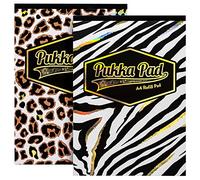 Pukka Pad, Wild A4 Refill Notepad - 160 Pages, 80GSM, with 8mm Lines - Tape Headbound with 4-Holepunch - Pack of 2 Assorted Zebra Stripe and Leopard Spot Animal Prints