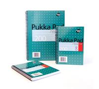 Pukka Pads Metallic Jotta Notepad Wirebound A4 5mm Squared 4 Hole Punched 200 Perforated Pages Green (Pack 3) - JM018SQ