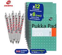 Pukka Pads Pukka Pad A5 Squared Notebook 200 Pages Perforated Sheets, Pack Of 12 With 6 Free Zebra Ballpoint