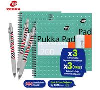 Pukka Pads Pukka Pad A5 Squared Notebook 200 Pages Perforated Sheets, Pack Of 3 With 3 Free Zebra Ballpoint