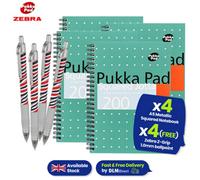 Pukka Pads Pukka Pad A5 Squared Notebook 200 Pages Perforated Sheets, Pack Of 4 With 4 Free Zebra Ballpoint