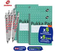 Pukka Pads Pukka Pad A5 Squared Notebook 200 Pages Perforated Sheets, Pack Of 5 With 5 Free Zebra Ballpoint