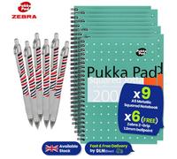 Pukka Pads Pukka Pad A5 Squared Notebook 200 Pages Perforated Sheets, Pack Of 9 With 6 Free Zebra Ballpoint