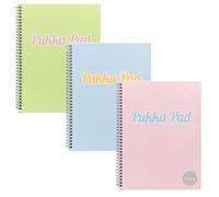 Pukka Pad Pastel A4 Jotta Notebooks - Pack of 3 Wirebound Notepads with 200 Pages, 100 Sheets of 80GSM 8mm Feint Ruled Paper and Perforated 4-Hole Punched Margins - Pink, Blue, & Green, 29.7 x 22.4 cm