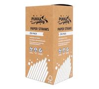 PUKKA party Paper Straws - Pack of 250 Eco-Friendly, Biodegradable Drinking Straws - Extra Strong Durability, Lasts up to 24 Hours in Water - Counter Display Unit with Tear-Away Top - White, 19.5cm