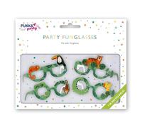 PUKKA party Safari Character Glasses - Pack of 8 Fun Jungle Themed Wearables with Leafy Design and Wild Animals for Birthdays, Showers, Holidays, and Other Celebrations - Recyclable Card Packaging