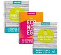 Pukka Planet A4+ Jotta - Pack of 3 Notebooks in 2 Assorted Designs with 200 Pages, 100 Sheets of 80GSM Lined FSC Paper with 4-Hole Punch Margins - Silver Wire Binding - Fully Recyclable