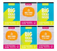Pukka Planet A4 Refill Pad - Pack of 6 in 2 Assorted Designs - Tape Head-Bound Notepads for Easy Tear-Out with 160 Pages, 80 Sheets of 60GSM Lined FSC Paper, Margins, & 4-Hole Punch - Fully Recyclable