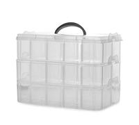 Pukkr 3 Tier Stackable Craft Storage Box - 30 Adjustable Compartments, Clear Plastic Organiser with Carry Handle - Ideal for Beads, DIY, Tools & Art Supplies