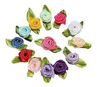 PULABO 100Pcs Mini Satin Ribbon Rose Flower Leaf Wedding Decor Appliques Sewing DIY Main Color:Mix Color Card Making DIY Decorations Durable