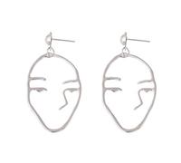 PULABO 1Pair Women's Retro Art Abstract Cutout Face Dangle Drop Earrings Silver Stylish